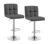 WOLTU 2X Taburete de Bar Silla de Bar Lino Muebles Cocina Taburete Alto Regulable en Altura con Respaldo Sillas Alta Taburetes Tapizado Gris Oscuro