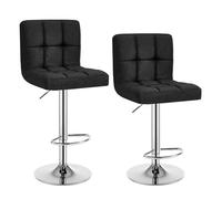 WOLTU 2X Taburete de Bar Silla de Bar Lino Muebles Cocina Taburete Alto Regulable en Altura con Respaldo Sillas Alta Taburetes Tapizado Negro