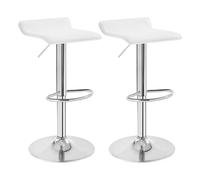 WOLTU 2X Taburetes Cocina Giratorios 360°, Taburetes Bar con Reposapiés, Altura Ajustable, Asiento PVC, para Comedor, Salón y Cafetería, Blanco+Plata
