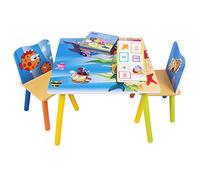 WOLTU 3 uds. Grupo de Asientos para Niños Mesa y 2 Sillas en Edad Preescolar Muebles para Niños Impresas en Océano