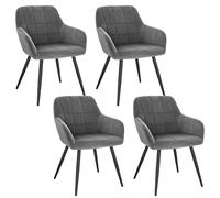 WOLTU 4 x Sillas de Comedor Nordicas Estilo Vintage Juego de 4, Silla de Cocina Silla Tapizada con Reposabrazos Tapizadas en Terciopelo, Estructura de Metal, Gris Oscuro BH93dgr-4
