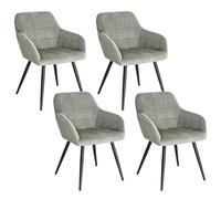 WOLTU 4 x Sillas de Comedor Nordicas Estilo Vintage Juego de 4, Silla de Cocina Silla Tapizada con Reposabrazos Tapizadas en Terciopelo, Estructura de Metal, Gris BH93gr-4