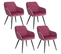 WOLTU 4X Sillas de Comedor Nordicas Estilo Vintage Juego de 4, Silla de Cocina Silla Tapizada con Reposabrazos Tapizadas en Terciopelo, Estructura de Metal, Burdeos BH93bd-4