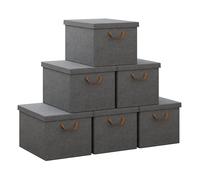 WOLTU 6 Piezas Cajas Organizadoras de Tela, Cestas Plegables para Guardar Ropa y Juguetes, con Tapa y Asas, Gris, 48x36x30cm