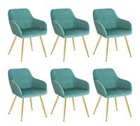 WOLTU 6 x Sillas de Comedor Nordicas Estilo Vintage Juego de 6, Silla de Cocina Silla Tapizada con Reposabrazos Tapizadas Terciopelo, Estructura de Metal, Turquesa BH232ts-6