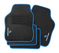 WOLTU Alfombrillas Universales para Coche, Alfombra Moqueta con Bordado de Sports, Alfombrilla Antideslizante para Todas Las Estaciones, 4 Piezas,65.5x45cm,33x45cm, Negro con Borde Azul