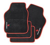 WOLTU Alfombrillas Universales para Coche, Alfombra Moqueta con Bordado de Sports, Alfombrilla Antideslizante para Todas Las Estaciones, 4 Piezas,65.5x45cm,33x45cm, Negro con Borde Rojo