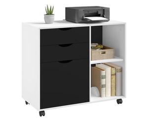 WOLTU Archivador Móvil de 3 Cajones, 2 Estantes Abiertos y Barra Colgante | 5 Ruedas, para Carpetas y A4, 80x39,5x69,5 cm, Blanco+Nrgo