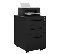 WOLTU Armario Archivador, Cajonera Escritoria Móvil con Ruedas, Gabinete de Oficina con 3 Cajones y Cerradura Mueble Archivador Colgante Carpeta de Gran Capacidad para Carta y Papel A4, Negro ASK04sz