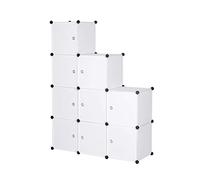 WOLTU Armario Modular Estantería por Módulos DIY, Armario de 9 Cubos con Puertas, para Almanceje de Ropa, Juguetes, Zapatos 111x37x111cm Blanco