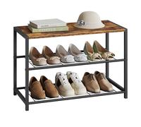 WOLTU Banco para Zapatos, Estante de Zapatos de 2 Niveles de 6 Pares de Zapatos, Marco de Metal, Asiento de Madera, para Recibidor Entrada y Dormitorio