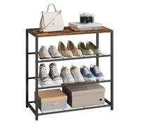 WOLTU Banco para Zapatos, Estante de Zapatos de 3 Niveles de 9 Pares de Zapatos, Marco de Metal, Asiento de Madera, para Recibidor Entrada y Dormitorio