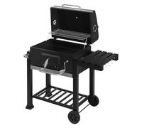 WOLTU Barbacoa Carbon Portatil, Parrilla de Leña con Grill, Tapa y Termómetro, Barbacoas de Carbón con Ruedas y Estantes, Carrito BBQ para Camping, Picnic y Exteriores, 117x71x107 cm, Negro