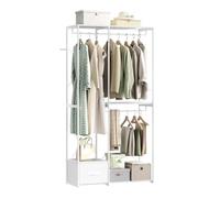 WOLTU Burro Ropa con Estructura de Metal, Armario Abierto con 2 Barras, 3 Estantes y 1 Cajón de Tela, Resistente, Carga de 150 kg, 100x40x192 cm, para Dormitorio y Vestidor,Blanco