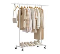 WOLTU Burro Ropa Resistente, Burro Ropa con Ruedas, Barra Colgador Extensible, Perchero con Estante de Almacenaje, Capacidad de Carga 70 kg, para Entrada y Dormitorio, Fácil de Montar, Blanco