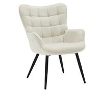 WOLTU Butaca de Salón, Sillón Relax Moderno, Silla Individual para Dormitorio y Tocador, Patas Metálicas, Silla Cómoda con Orejas para Lectura u Ocio, 63x68x87 cm, Cremeweiß, SKS31cm