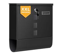 WOLTU Buzón de Correo, Buzon Exterior con Cerradura de Aleación, con 3 Ventanillas y Placa de Nombre, con Zona Dividida para Periodicos, Negro, 37 x 37 x 10,5 cm