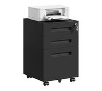 WOLTU Cajonera de Oficina Armario Archivador Móvil con Cerradura, Cajonera con Ruedas para Archivos A4 Carpetas Colgantes, Mueble Archivador Metálico para Oficina, Negro SK023sz