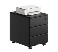 WOLTU Cajonera de Oficina Armario Archivador Móvil con Cerradura, Cajonera con Ruedas para Archivos A4 Carpetas Colgantes, Mueble Archivador Metálico para Oficina, Negro SK024sz
