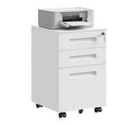 WOLTU Cajonera de Oficina Armario Archivador Móvil con Cerradura, Cajonera con Ruedas para Archivos A4 Carpetas Colgantes, Mueble Archivador Metálico para Oficina, Blanco SK023ws