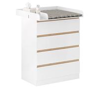 WOLTU Cambiador Bebe con 4 Cajones, Cómoda Cambiador Pañales, Cómoda para Dormitorio, Gran Almacenamiento, Fácil de Limpiar, Blanco+Roble Claro, 80x75x109,2 cm