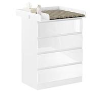 WOLTU Cambiador Bebe con 4 Cajones, Cómoda Cambiador Pañales, Cómoda para Dormitorio, Gran Almacenamiento, Fácil de Limpiar, Blanco, 80x75x109,2 cm