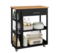 WOLTU Carrito Cocina de 3 Estantes y 1 Cajon Grande, Carro Camarera con Ruedas, Estanteria de Almacenamiento Estilo Moderno, para Cocina, Salón y Comedor, 73x38x88 cm, Color Bambú + Negro, RW051sz