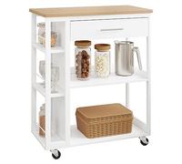 WOLTU Carrito Cocina de 3 Estantes y 1 Cajon Grande, Carro Camarera con Ruedas, Estanteria de Almacenamiento Estilo Moderno, para Cocina, Salón y Comedor, 73x38x88 cm, Color Bambú + Blanco, RW051eiw