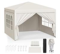 WOLTU Cenador plegable 3x3m con 4 Paredes Laterales Blanco | UPF 50+ UV, impermeable, altura ajustable, estable, portátil, Playa