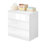 WOLTU Cómoda Blanca con 3 Cajones, Cajonera Moderna para Dormitorio, Armario de Almacenaje en Madera MDF, 80x48x78 cm