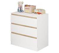 WOLTU Cómoda Blanca con 3 Cajones, Cajonera Moderna para Dormitorio, Armario de Almacenaje en Madera MDF, 80x48x78 cm