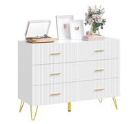WOLTU Cómoda Blanca de 6 Cajones | Con Patas Doradas, para Dormitorio y Salón, 100x40x75 cm