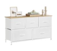 WOLTU Comoda Cajonera Almacenaje | Para Dormitorio y Habitacion, 5 Cajones de Metal y Madera, Blanco