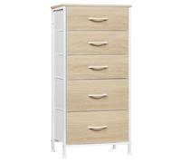 WOLTU Comoda Dormitorio, Cómoda con 5 Cajones de Tela, Cajonera Dormitorio para Armario, Salón, Pasillo, Comoda Cajonera Almacenaje con Estructura Metálica y MDF, Roble Claro+Blanco, SSK004whe