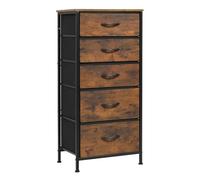 WOLTU Comoda Dormitorio, Cómoda con 5 Cajones de Tela, Cajonera Dormitorio para Armario, Salón, Pasillo, Comoda Cajonera Almacenaje con Estructura Metálica y MDF, Marrón Rústico, SSK004hov