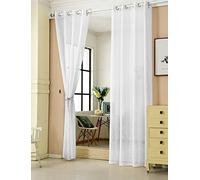 WOLTU Cortina con Ojales Transparente Aspecto para Ventana Cortina Decorativo para Salón Habitación Infantil Dormitorio 140x225 cm, Blanco(2 Piezas)