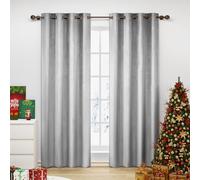 WOLTU Cortinas Opacas Terciopelo Aislantes 2 Piezas 140 x 225 cm Cortina Moderna Térmica con 8 Ojales para Salon Habitacion Dormitorio Gris Claro