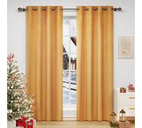 WOLTU Cortinas Opacas Terciopelo Aislantes 2 Piezas 140 x 270 cm Cortina Moderna Térmica con 8 Ojales para Salon Habitacion Dormitorio Mostaza Amarilla