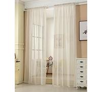 WOLTU Cortinas Translúcida 2 Piezas Cortina Visillo para Ventena Dormitorio Salon Aspecto de Lino 140x175 cm Cortinas de Gasa Moderno Crema