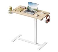 WOLTU Escritorio con Ruedas, Mesa Auxiliar Altura Ajustable, 80x40 cm | Altura Ajustable entre 66 y 108 cm, Estructura de Acero, Soporte para Vaso y Auriculares, para Sofá y Cama, Roble Claro