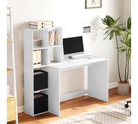 WOLTU Escritorio de Oficina con Estantería y Almacenamiento, Blanco Brillante, Mesa Estudio Multifuncional para Ordenador, Dormitorio, Estudio, 140x50x134 cm