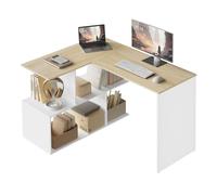 WOLTU Escritorio en Forma L, Mesa Escritorio con Estantes Abiertos, Mesa Esquinera de Ordenador, 120x100x75 cm, para Estudio, Oficina en Casa, Gaming y Trabajo, Roble Claro + Blanco