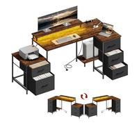 WOLTU Escritorio en L, Escritorio Esquinero 5 Cajones, 2 Enchufes 1 Puerto USB 1 Puerto Tipo C, Mesa Ordenador Reversible con Luz LED, para Gaming Estudio Oficina, 180x80x84 cm, Marrón Rústico