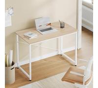 WOLTU Escritorio, Mesa de Ordenador, 100x50x75 cm, Escritorio Oficina con Soporte Metálico, Mesa de Trabajo para Estudio Oficina y Dormitorio, Madera + Metal, Blanca