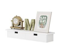 WOLTU Estante de Pared con 2 Cajones Pequeñas, Mesita de Noche Colgante para Dormitorio, Estante Flotante para Cocina, Salón y Pasillo, Blanco, 64x15x10 cm, RG9487ws