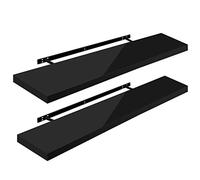 WOLTU Estante de Pared Juego de 2 Estante Flotante Libre de CD DVD Libro Tablero de Madera 120x22,9x3,8cm, Negro, RG9484sz-2