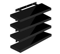WOLTU Estante de Pared Tablero de Pared Volato Juego de 4 Estante Flotante Libre Estante de CD DVD Estante de Libro Tablero de Madera 70x22,9x3,8cm, Negro, RG9479sz-4