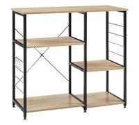 WOLTU Estanteria Almacenaje con 5 Niveles, Estante de Cocina con 4 Ganchos para Microondas, 90 x 40 x 83,5 cm, Negro + Roble Claro