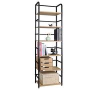 WOLTU Estantería Alta con Pies Ajustables | de 6 Niveles de Almacenamiento, Organizador para Salón, Dormitorio y Estudio, 50x30x176 cm, Roble Claro+Negro
