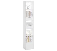 WOLTU Estanteria Alta de 6 Compartimentos, Libreria con 2 Cajones y 1 Armario con Puerta, Estante de Almacenaje, Estantería de Piso para Salon y Oficina, Blanco, SK042ws